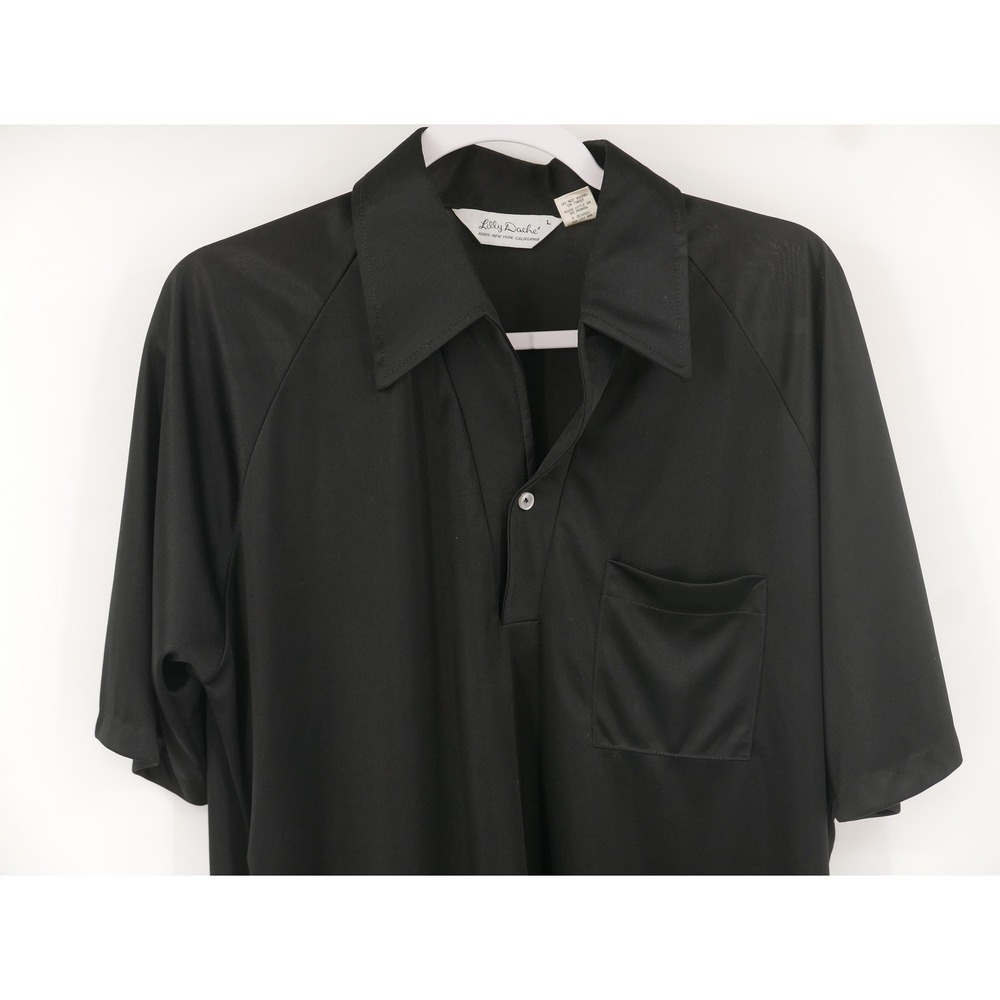 Vintage Lilly Daché Black Short Sleeve Pullover Polo Shirt Men's Large USA